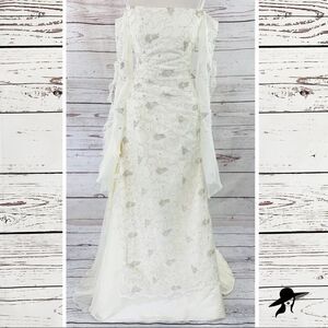 Demetrios Fairytale Gown, Size 10 Ivory Embroidered Overlay Off-the-Shoulder